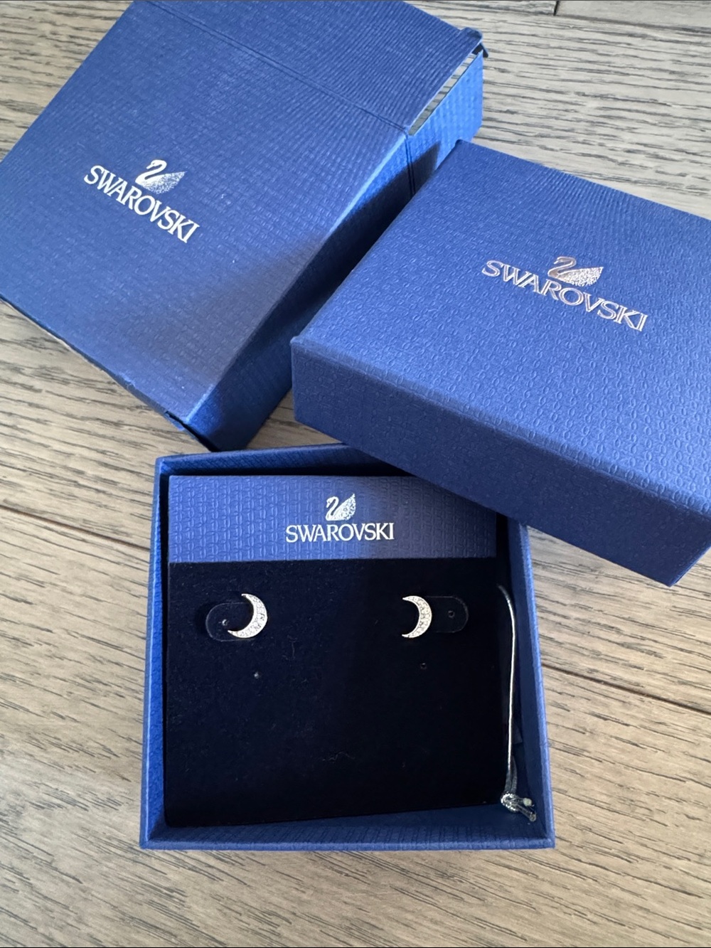 Swarovski Silver Crystal Crescent Moon Stud Earrings